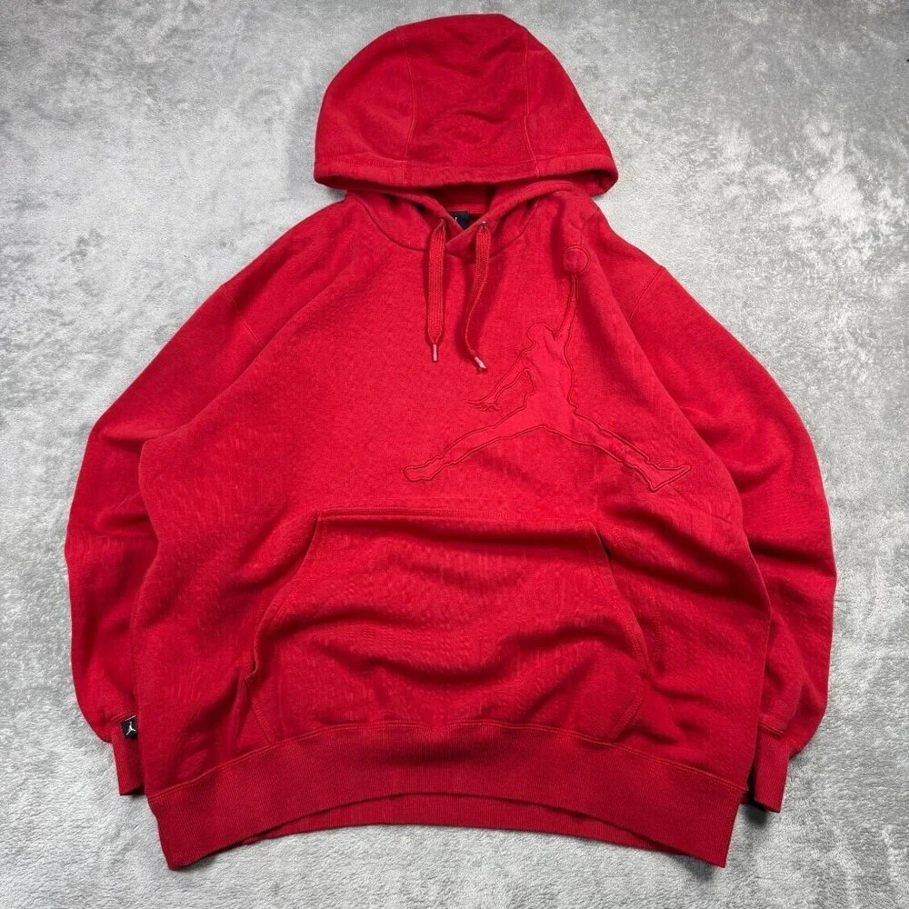 Air Jordan Baggy Hoodie Embroidered Logo Mens XL Red Pullover Sweatshirt Y2K
